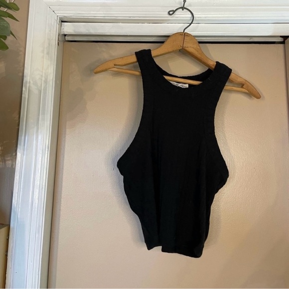 Express black ribbed racer back crop top tank top - Picture 1 of 7